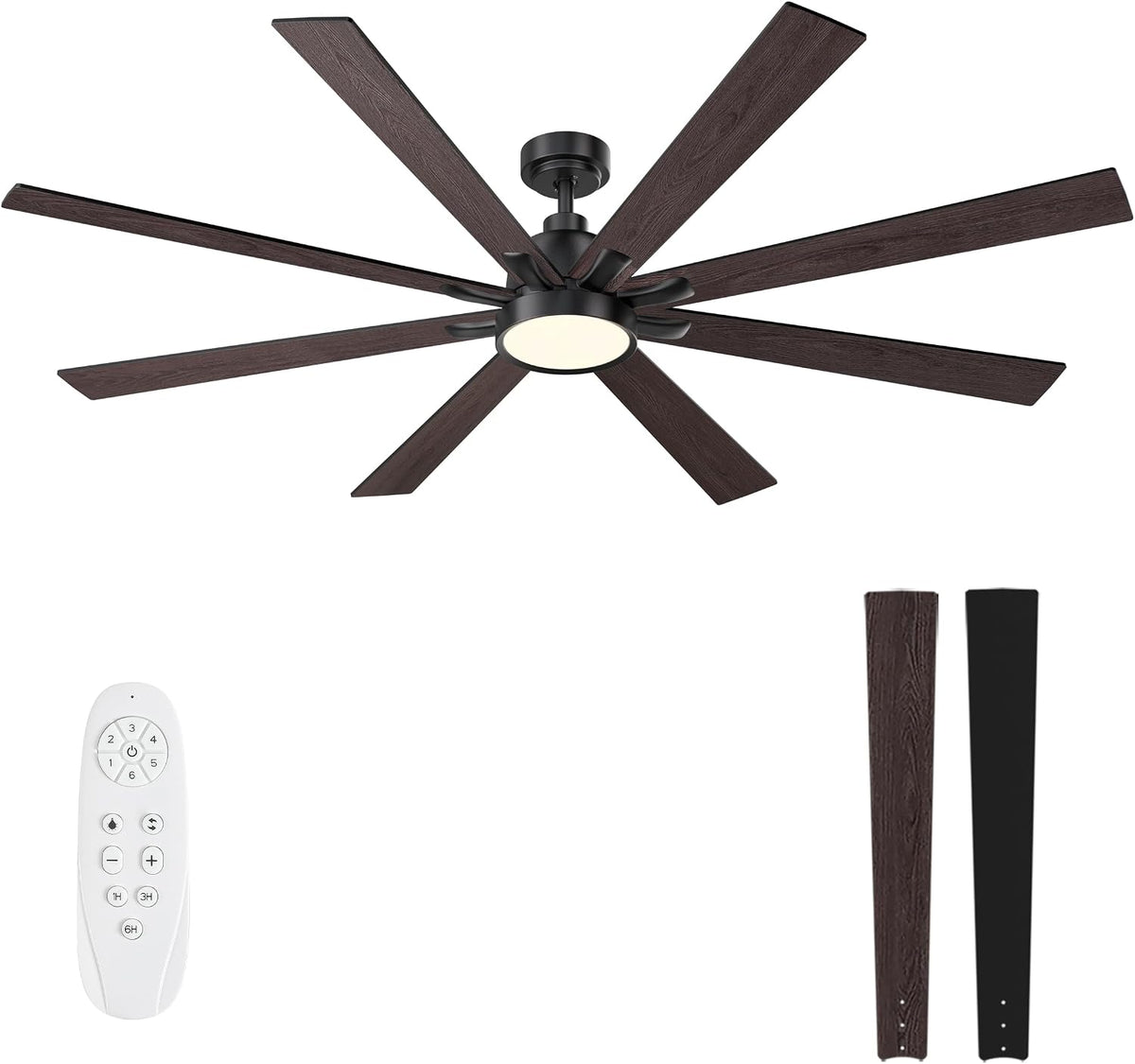 72" Ceiling Fan with LED Light and Remote - Brown and Black