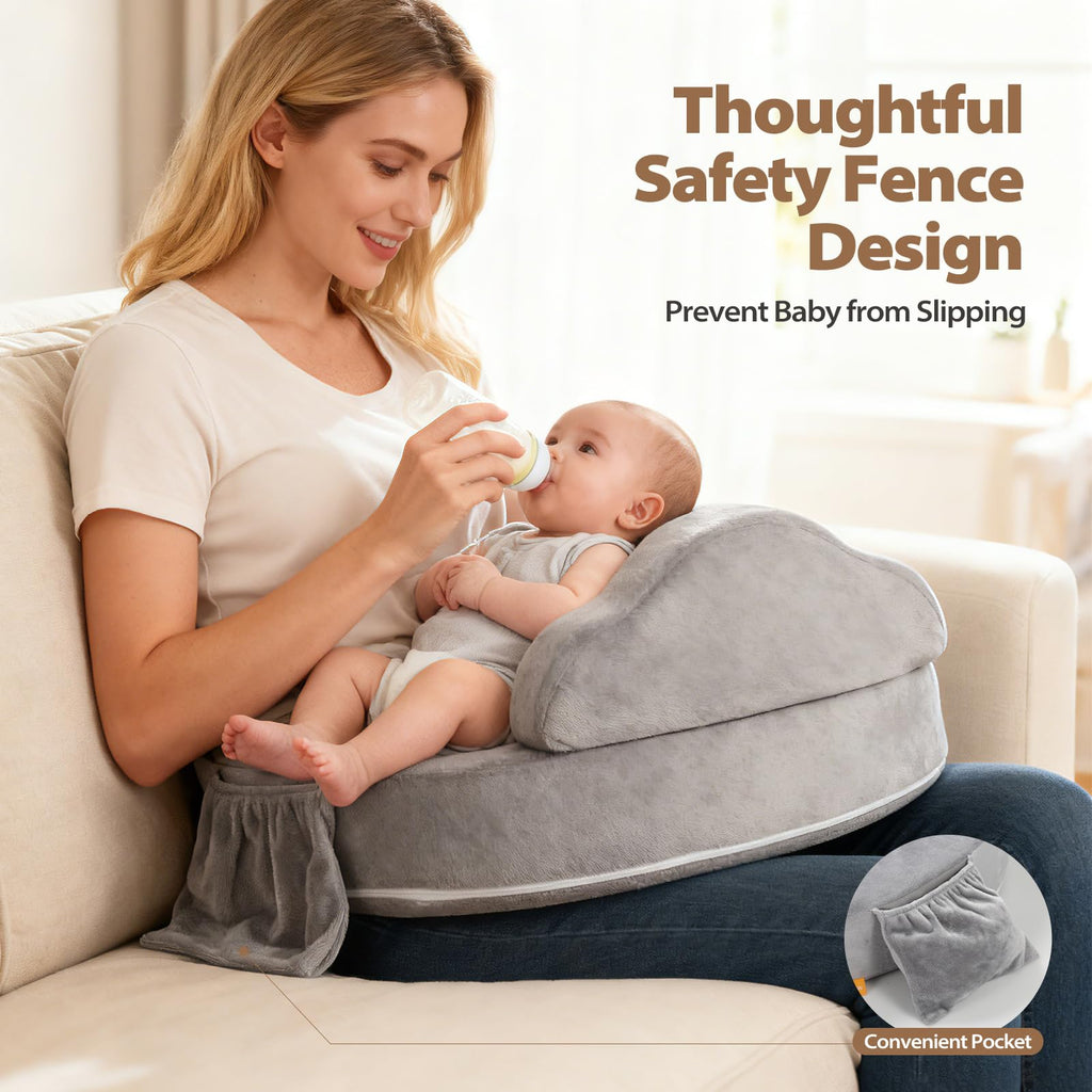Nursing Pillow for Breastfeeding, with Safety Fence, Removable Cover