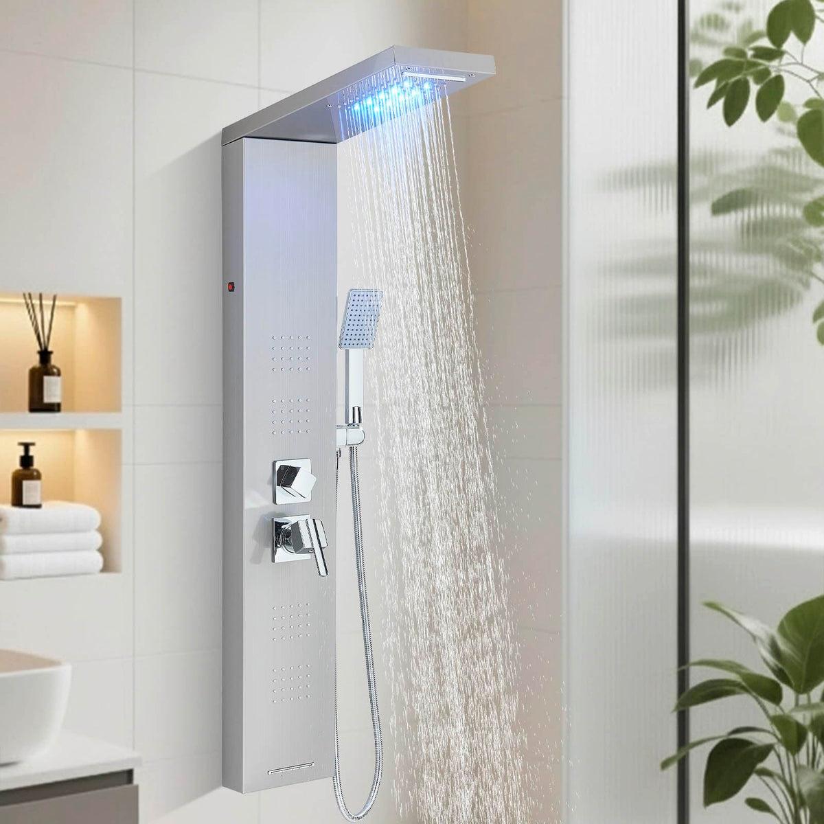FUZ Brushed Nickel Stainless Steel Shower Panel Tower System