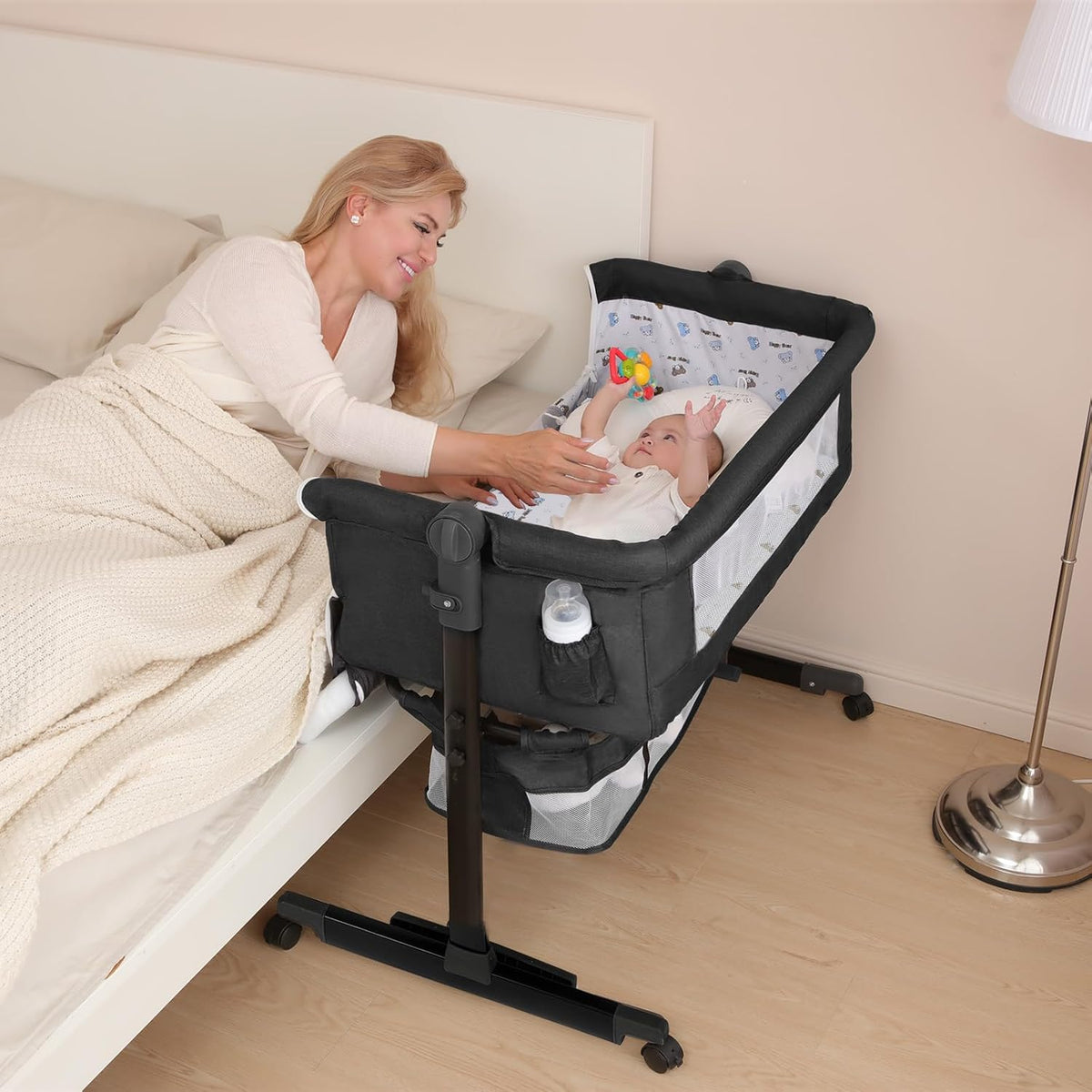 Baby Cradle, Freestanding Bedside Bassinet, 3-in-1 Convertible Bassinet with 360° Swivel Wheels, 2026 New Model