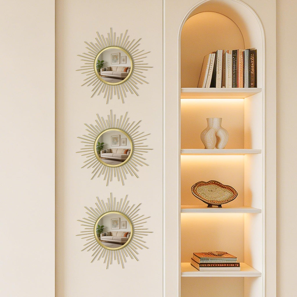 3 Set Sunburst Round Mirrors for Wall Decor Bedroom Bathroom