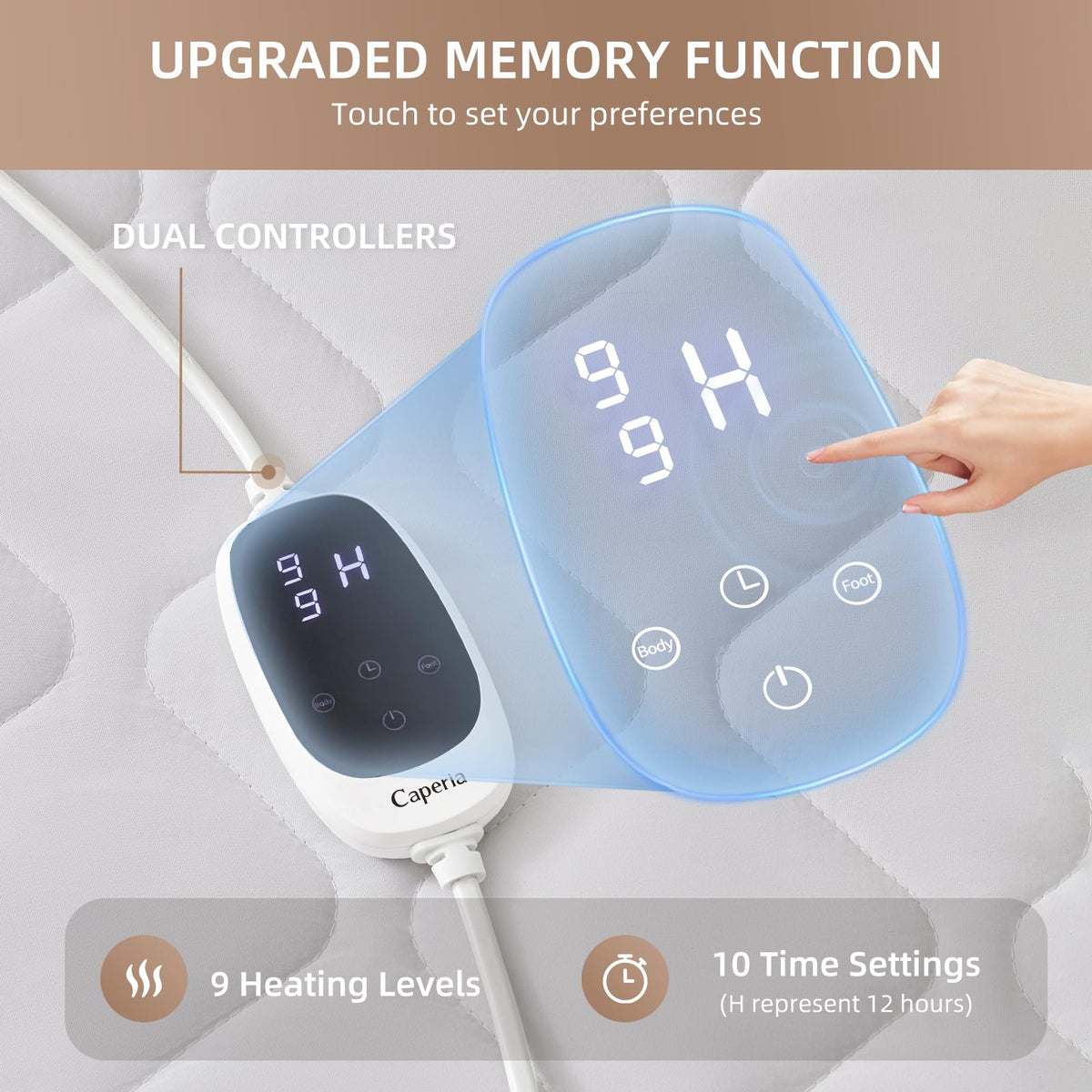 Heated Mattress Pad Quilted Multizone Electric Mattress pad Individual Body and Feet Bed Warmer 9 Heat Settings 1-12
