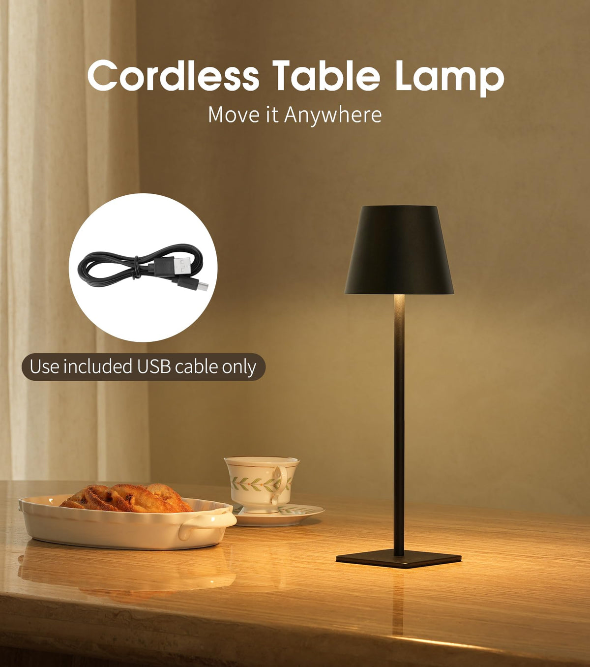 3 Pack Cordless Table Lamp, Battery Operated Lamp - Portable Waterproof Rechargeable Table Lamp w/ 3 Color Temps &