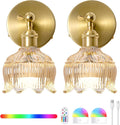Vintage Battery Operated Wall Sconces - 5000mAh Rechargeable Dimmable Lights with Remote Control - Set of 2 Cognac