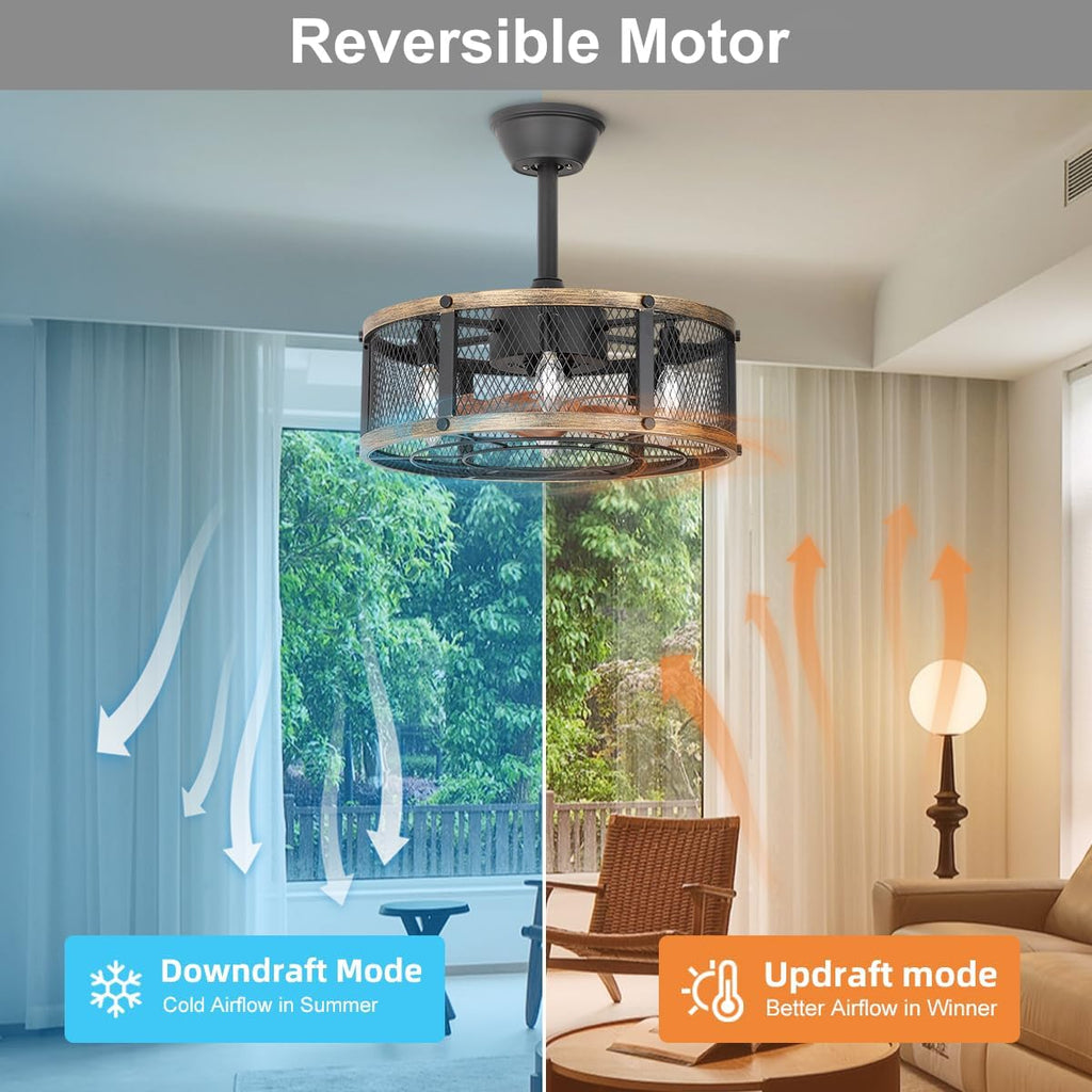 19" Caged Ceiling Fan with Light & Remote