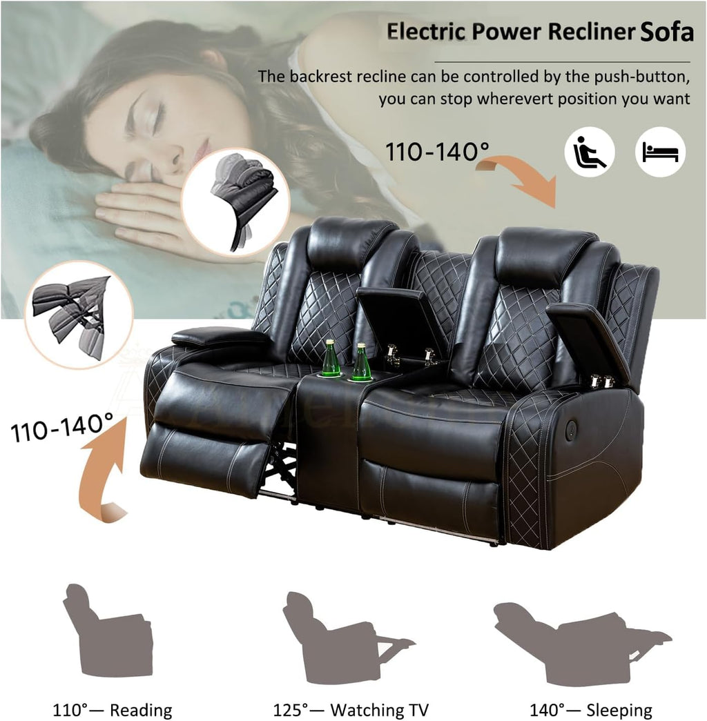 Multifunction Power Air Leather Recliner Sofa Set with LED Lights, Living Room Furniture, Reclining Sofa, loveseat