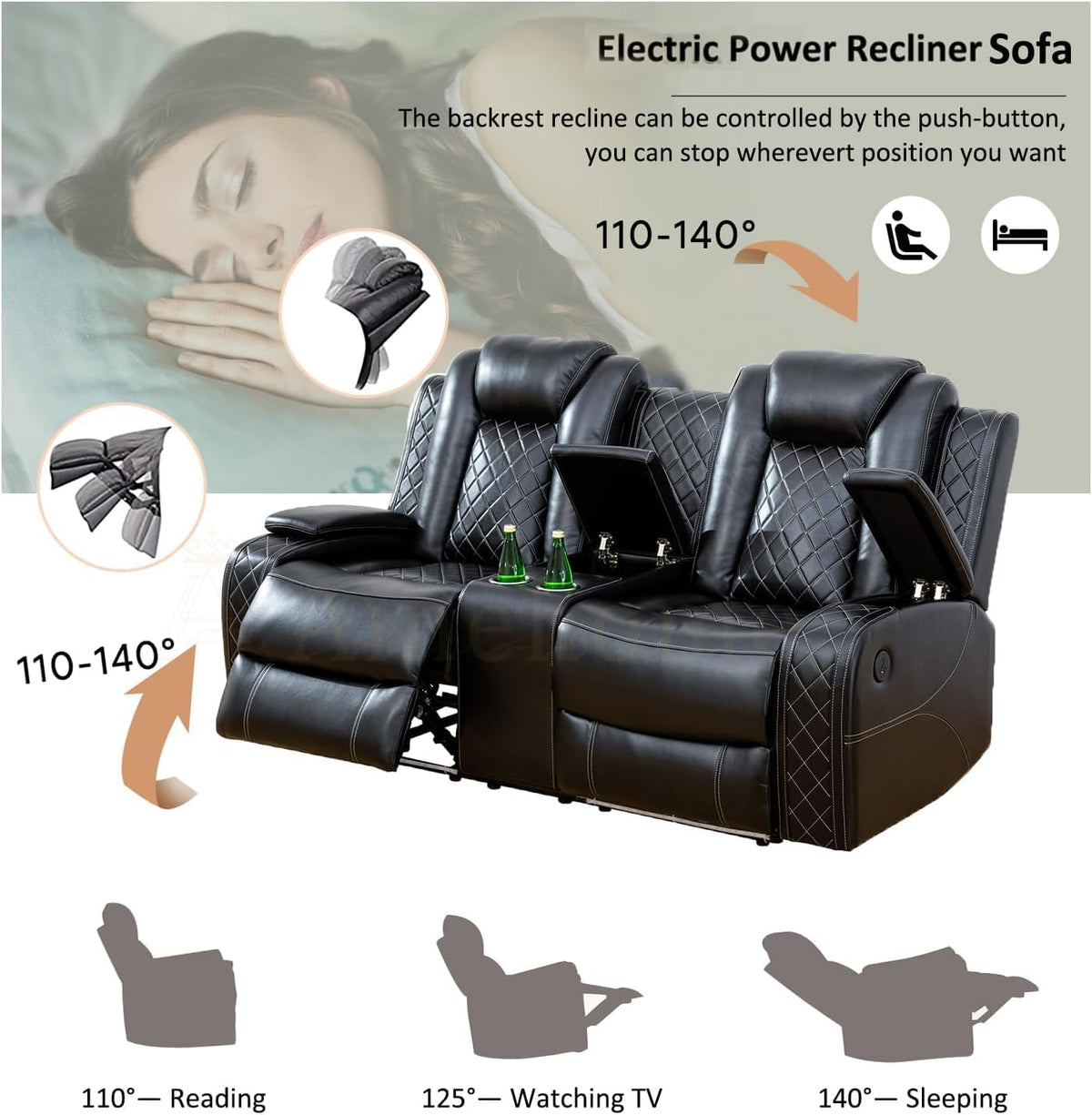 Multifunction Power Air Leather Recliner Sofa Set with LED Lights, Living Room Furniture, Reclining Sofa, loveseat