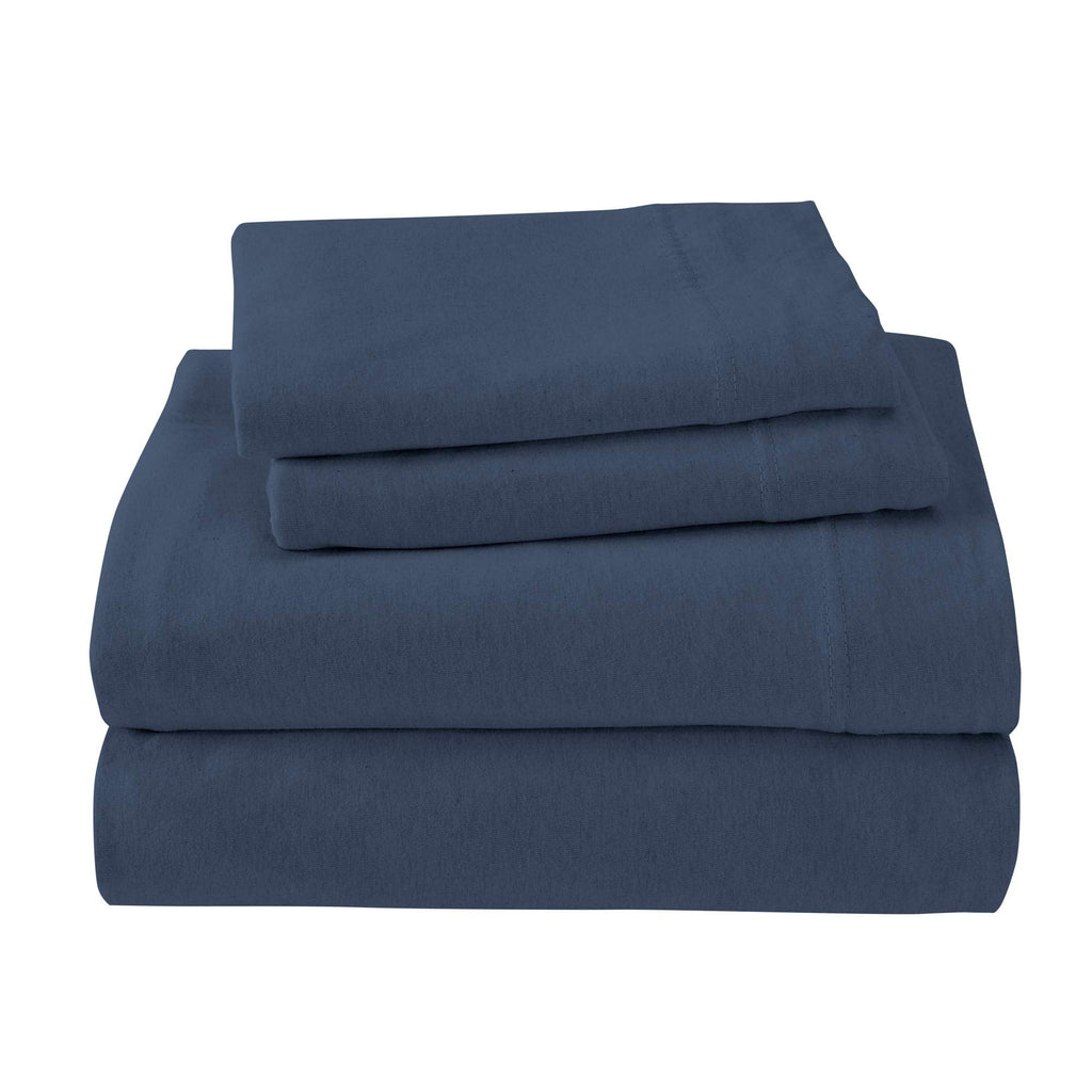 Cotton Blend Ultra Soft Jersey Knit Sheet Set, Demin, Full