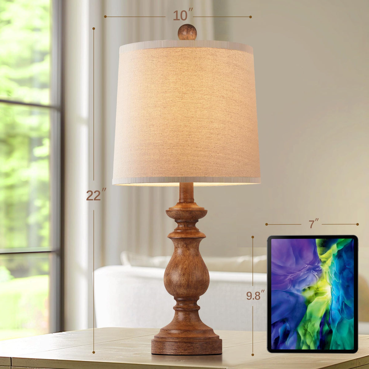Traditional Table Lamp Set of 2, Rustic Farmhouse Table Lamps Bedroom, 22" Bedside Desk Lamps Vintage Nightstand