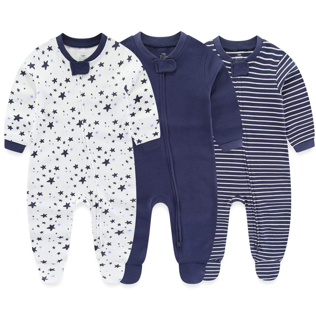 Newborn Baby Boy Girls Clothes Way Zip Footed Cotton Bodysuit Pack Long Sleeve Outfits Baby Pajamas