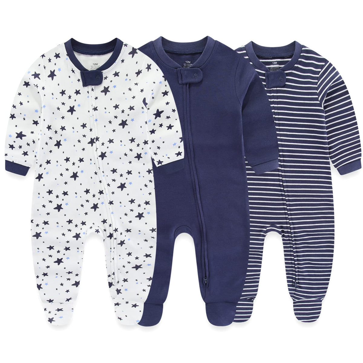 Newborn Baby Boy Girls Clothes Way Zip Footed Cotton Bodysuit Pack Long Sleeve Outfits Baby Pajamas
