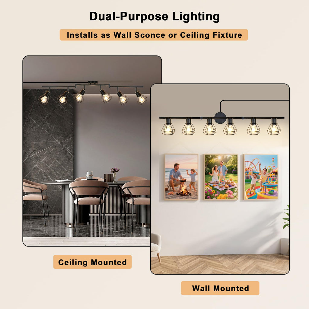 Plug in Track Lighting, 6-Light Adjustable Ceiling Fixture Black