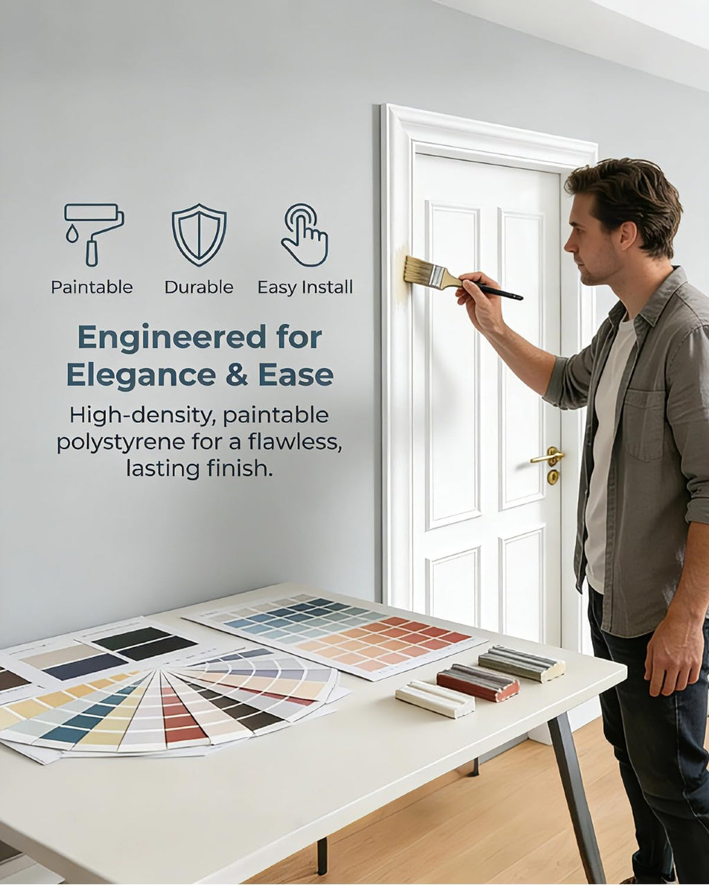 Door Trim Moulding Peel and Stick, 1 Set 2.36 Inch White (36" × 80")