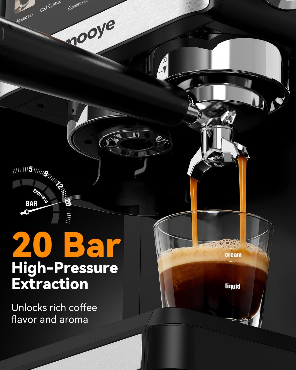 Espresso Machine with Grinder, 20 Bar Coffee Maker with Milk Frother