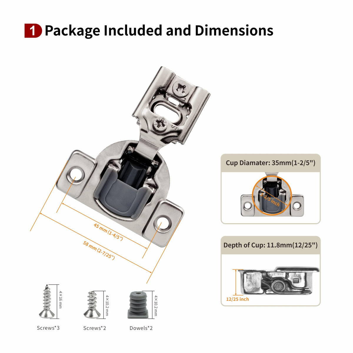 40 Pcs 1/2" Overlay Soft Close Cabinet Hinges 105° 3 Way Adjustable