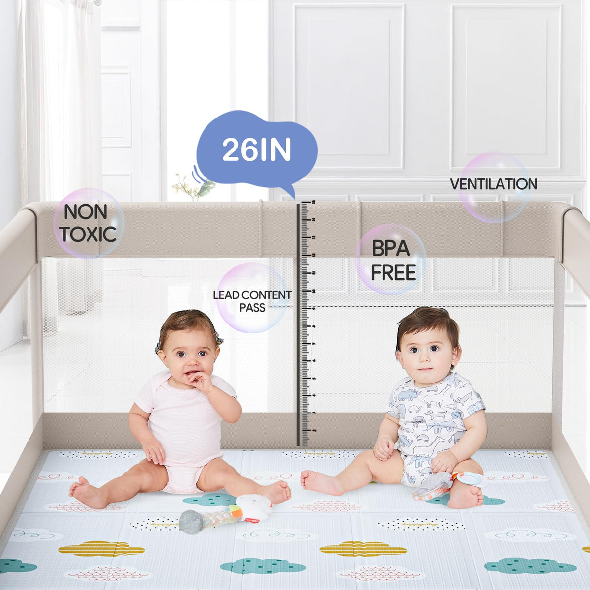 Baby Playpen with Mat, 71x59inch Extra Large Playpen for Toddlers