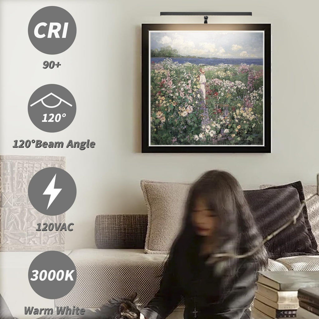 2 Pack Picture Lights for Paintings Plug in, 16" 4W Adjustable LED Picture Light Art Light with Timer, Remote Control
