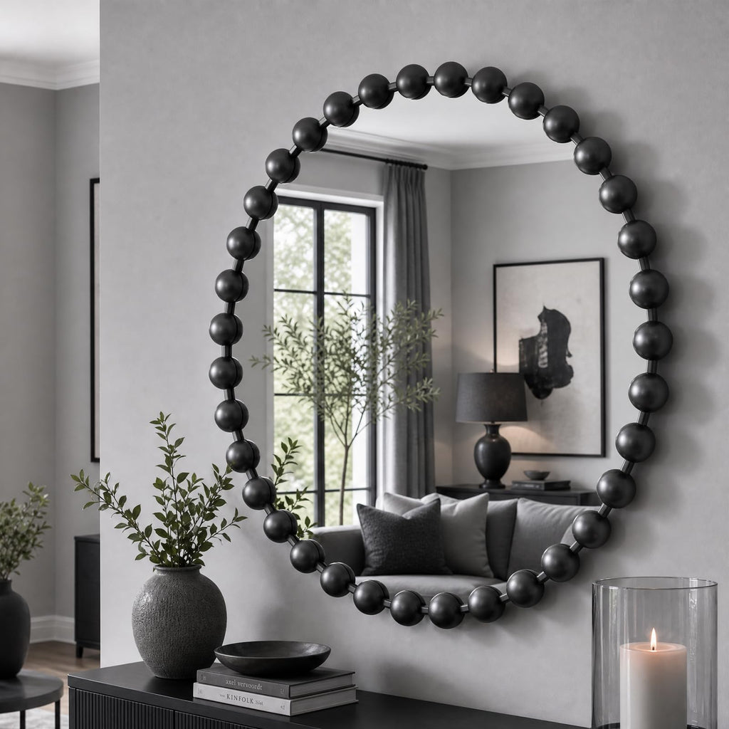 Park 27 inch Black Round Mirror, Round Mirrors for Wall Decor, Metal Frame Circle Mirror, Round Wall Metal Art Mirror