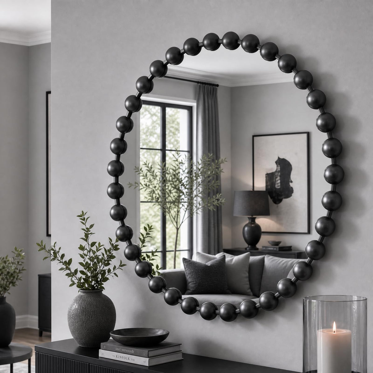 Park 27 inch Black Round Mirror, Round Mirrors for Wall Decor, Metal Frame Circle Mirror, Round Wall Metal Art Mirror