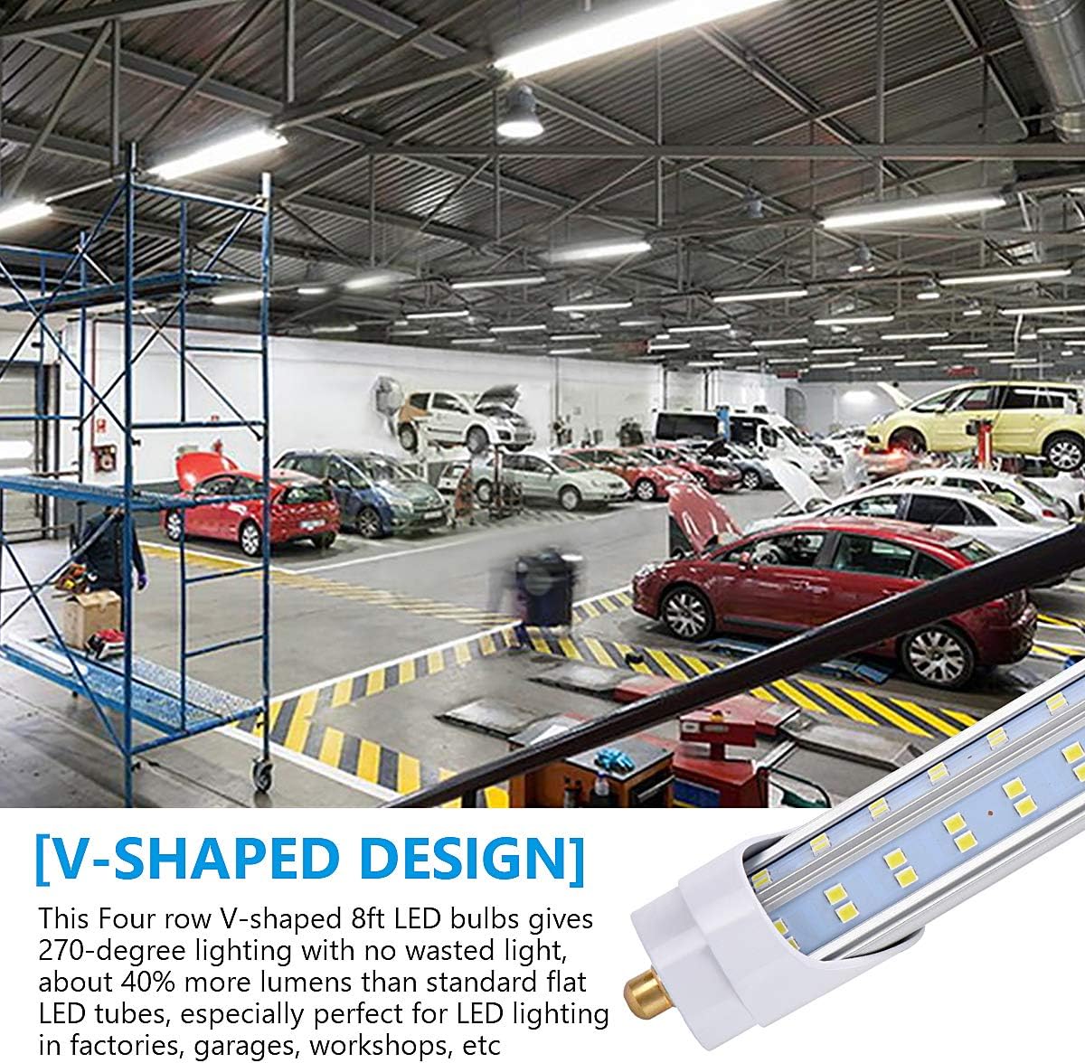 (10-Pack),8 Foot LED Bulbs,120W 19000lm 6000K Cold White, Super Bright, T8 T10 T12 LED Tube Lights, V Shaped 8FT LED