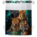 Wild Jungle Animal Waffle Shower Curtain Leopard Lion Tiger Panther No Hooks Shower Curtains with Snap in Liner