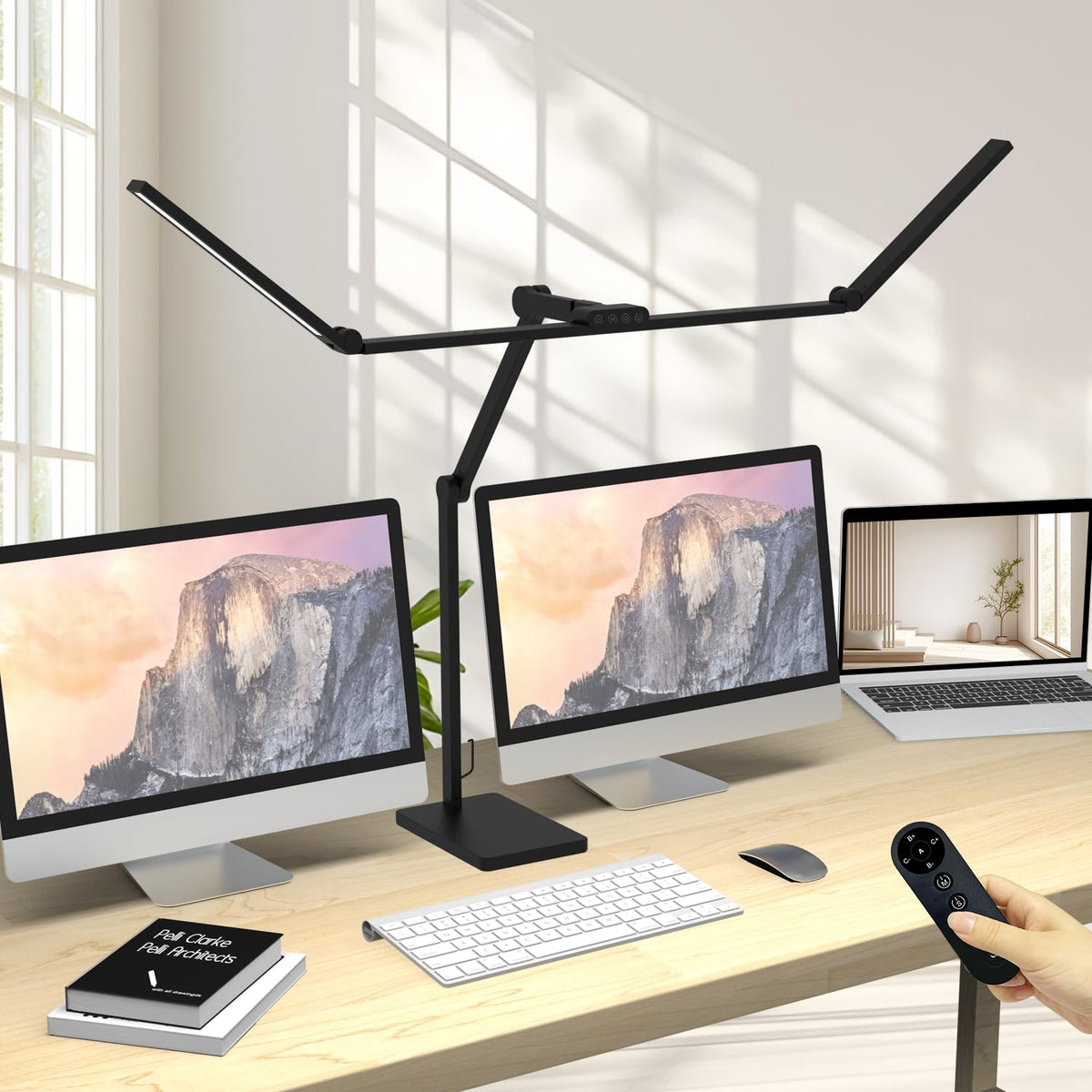 36W 3000LM Ultra Bright Architect Desk Lamp with Base, 47.4Inches Wide Tall Overhead Desk Light, Dimmable Table