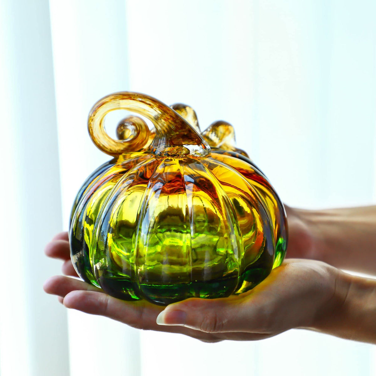 5 Inch Hand Blown Glass Pumpkin Figurines for Decorating Fall Decor