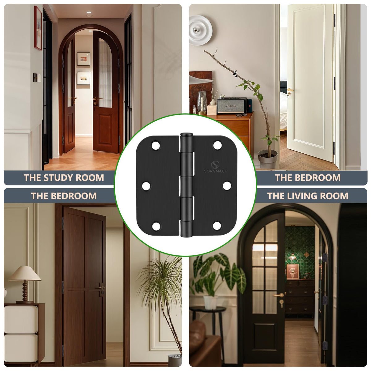 Door Hinges 3 1/2 Inch Matte Black 3.5 Inch Interior Hinges 5/8" Radius Round Door Hinge 3 1/2 Inch Iron Hinge 3
