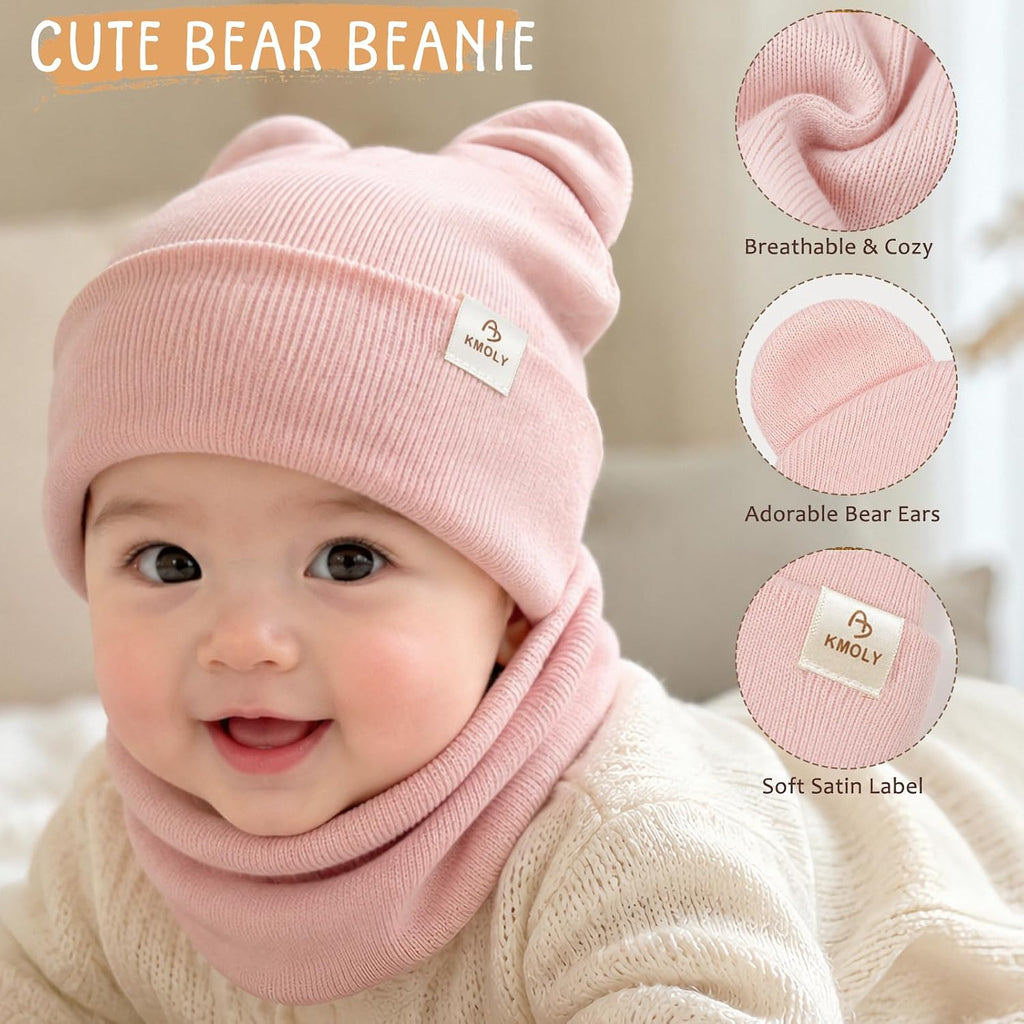 Baby Toddler Winter Beanie Hat Mittens and Neck Warmer with Bear Ear Set
