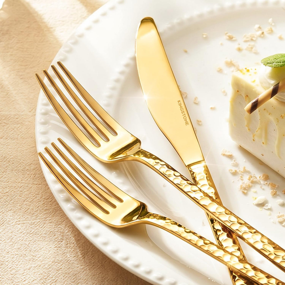 20 Piece Gold Silverware Set, 18/10 Stainless Steel Hammered Flatware for 4