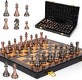 Luxury Metal Chess Set with 15 Inch Wooden Chess Board | Weighted Metal Chess Pieces | 2 Extra Queens | Professional