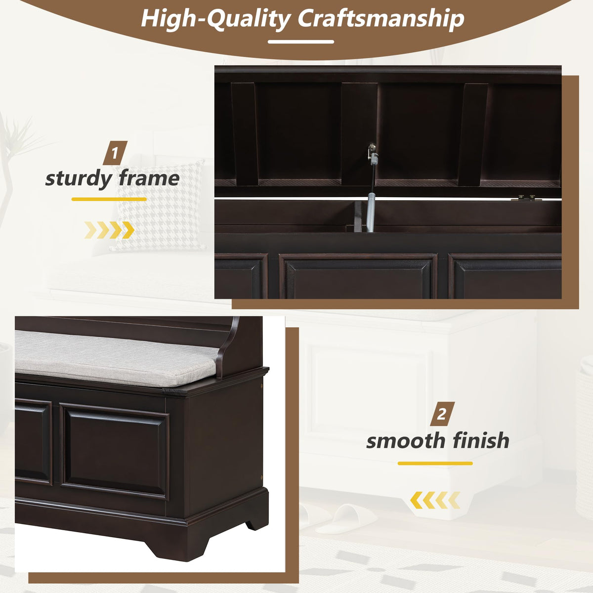 Farmhouse Storage Bench, Wood Entryway Storage Bench Shoe Bench with Removable Cushion