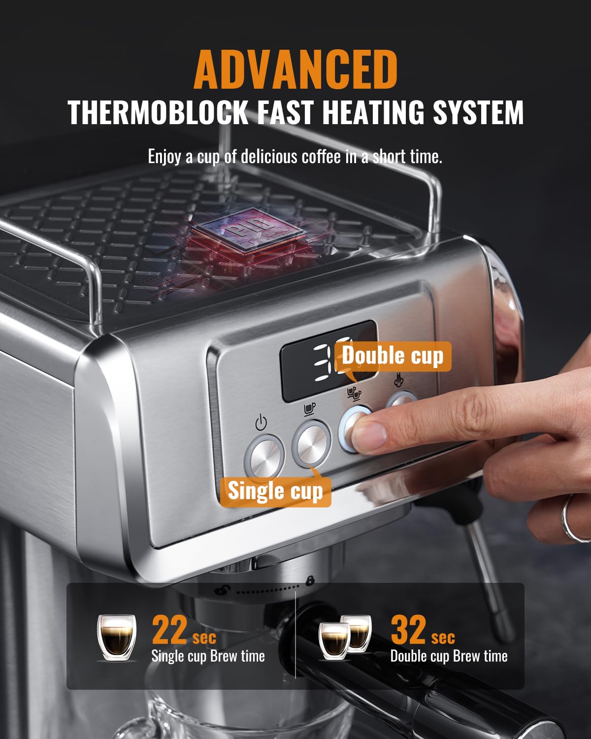 20 Bar Espresso Machine with LCD Display and Steam Wand
