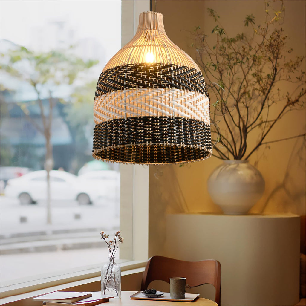 15.75" Rattan Pendant Light, Wicker Hanging Light