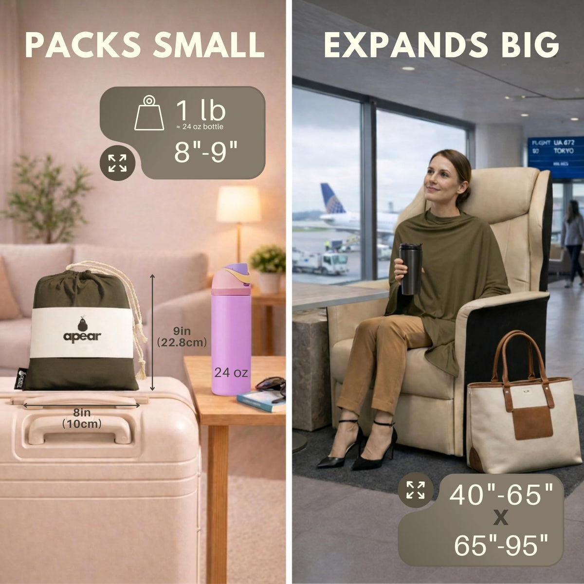 16-in-1 Soft Travel and Airplane Blanket with Bag Viscose from Bamboo