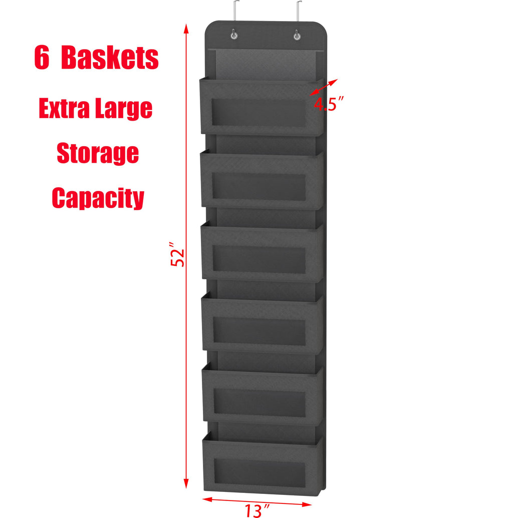 6 Clear Pocket Over Door Hanging Organizer, Dark Gray