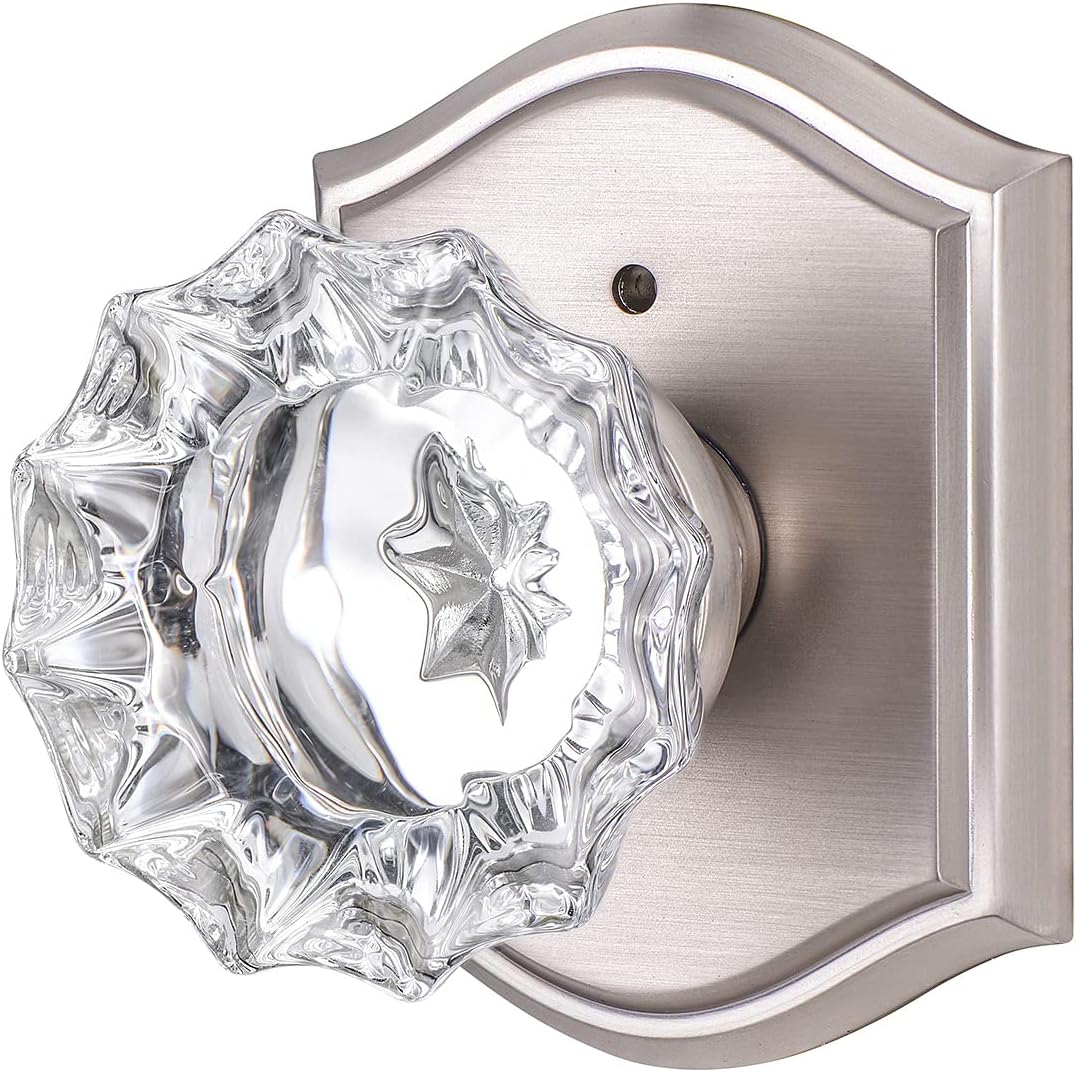 Premium Glass Door Knobs for Interior Doors, Bathroom Bedroom Door Knobs with Lock, Door Knobs Interior Brushed Nickel