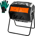 Compost Bin Outdoor, 43 Gallon Dual Chamber Tumbling Composting Bin with Sliding Doors, Tumbler Rotating Batch
