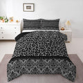 Black Grey Leopard Damask Print Adults Comforter Set All Season Gothic Antique Victorian Baroque Bedding Set with 2