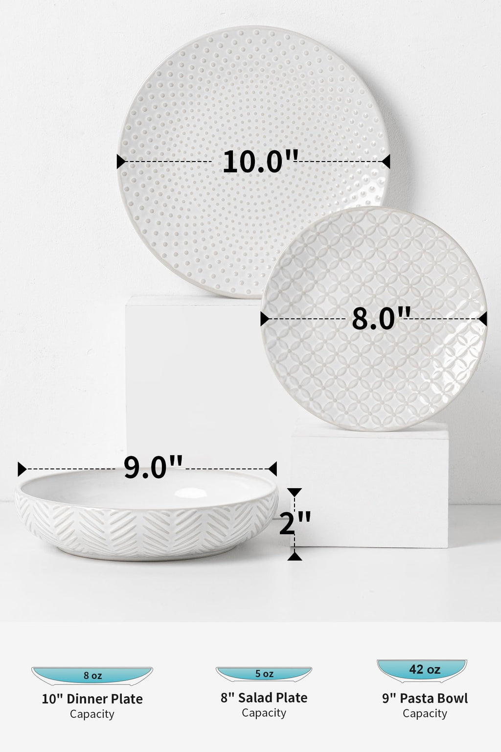 18 Piece Dinnerware Sets for 6, Premium Stoneware Plates and Bowls Sets of 18 with pasta bowls, Microwave &