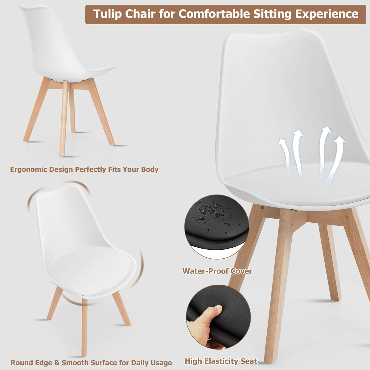 Inspired Saarinen Style Set of 4 Modern Dining Chairs, High Backrest Kitchen Chairs, Elegant Mid Century Side Chairs w/Padded Seat, Solid