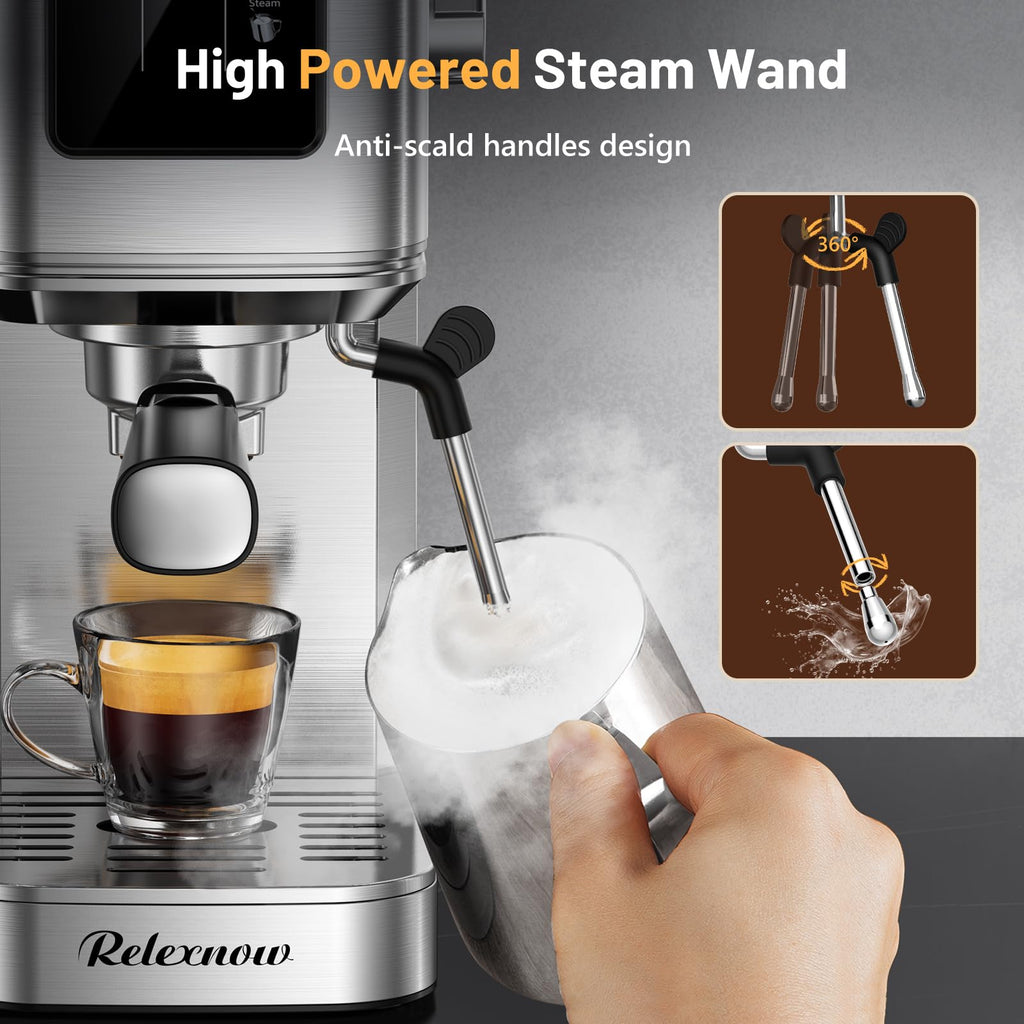 Espresso Machine, 20 Bar Espresso Maker Milk Frother & LCD Panel, Hot & Iced with Rapid Cold Brew, Stainless Steel