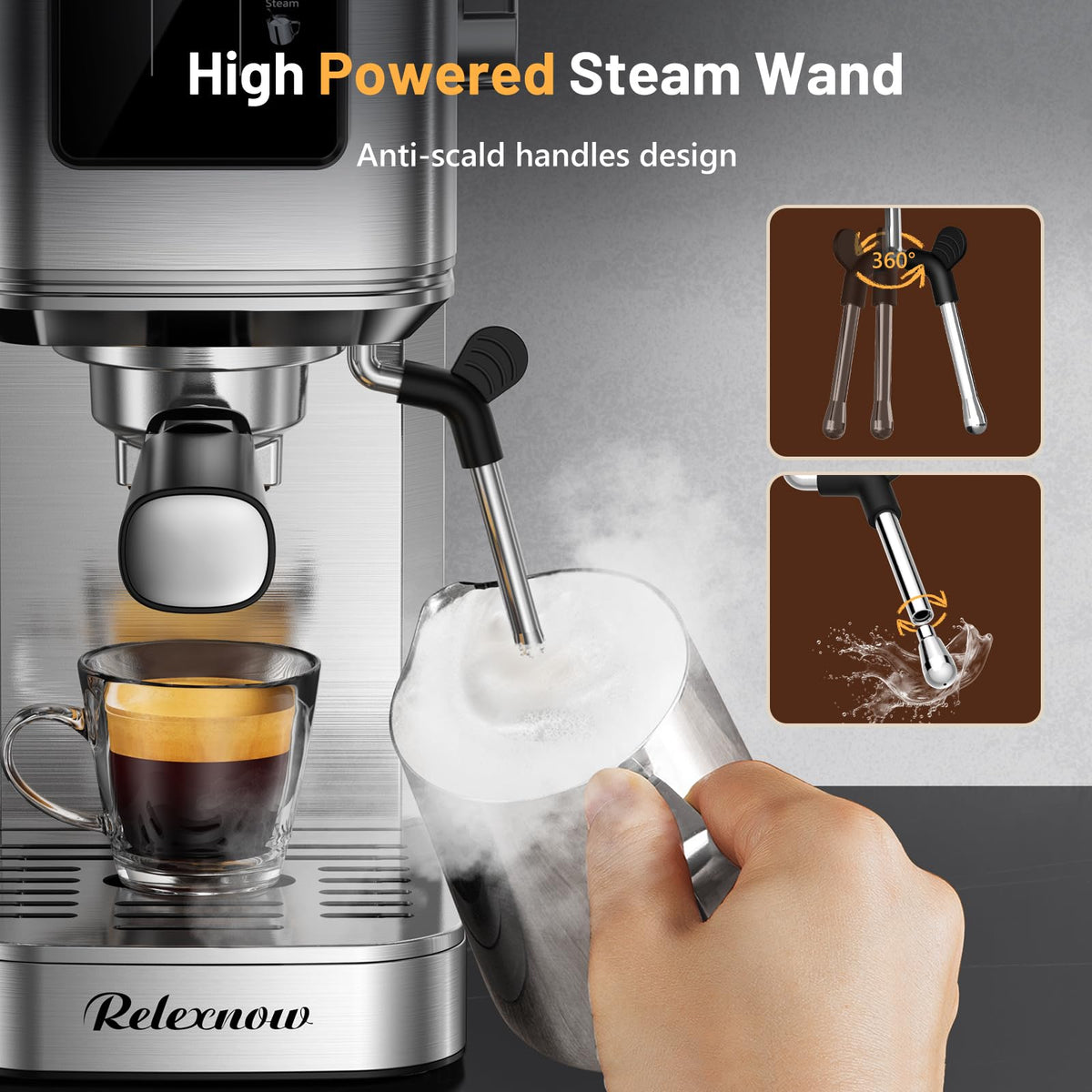 Espresso Machine, 20 Bar Espresso Maker Milk Frother & LCD Panel, Hot & Iced with Rapid Cold Brew, Stainless Steel