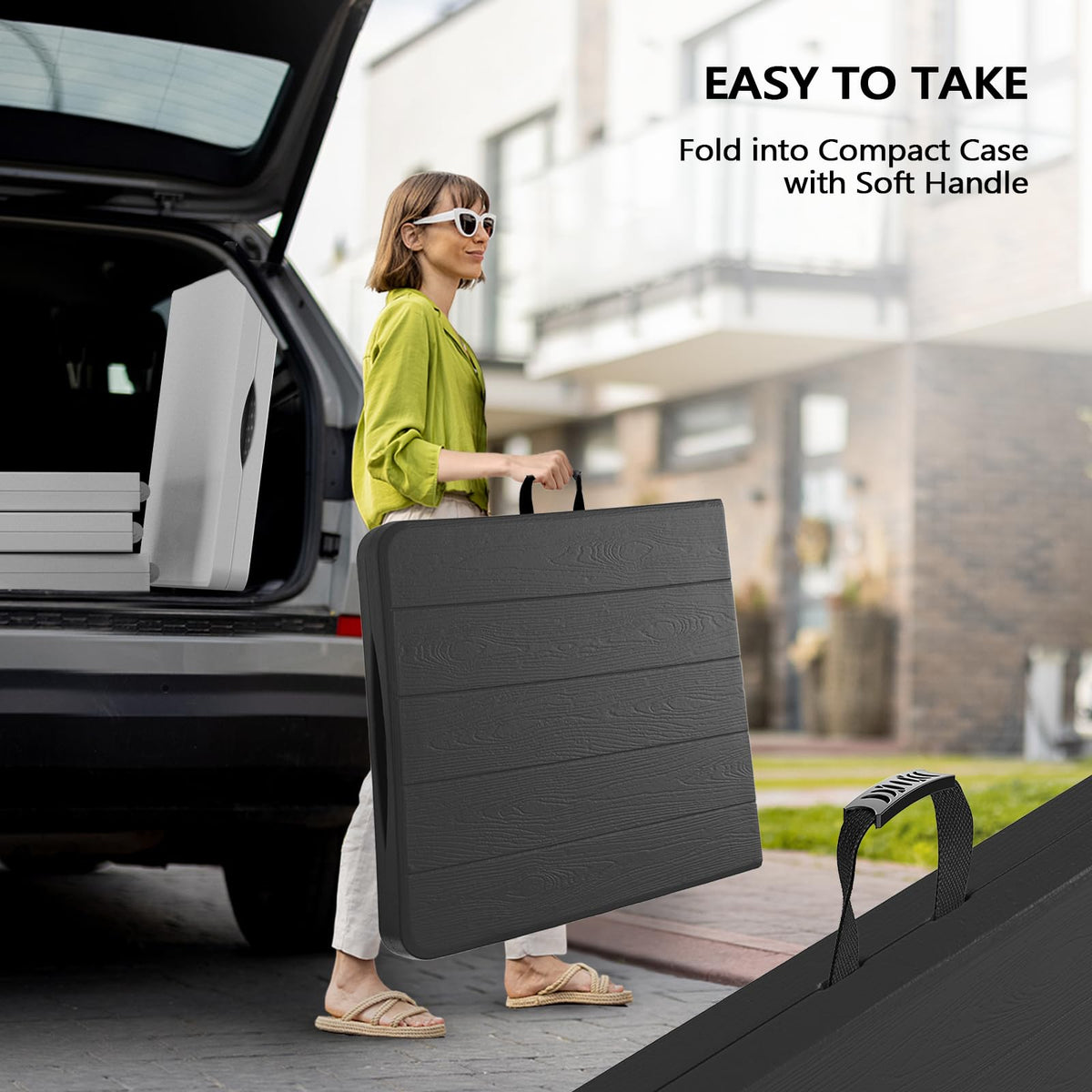 8 Foot Plastic Folding Table Portable Long Table for Indoor Outdoor Use Rectangular with Carrying Handle, Black