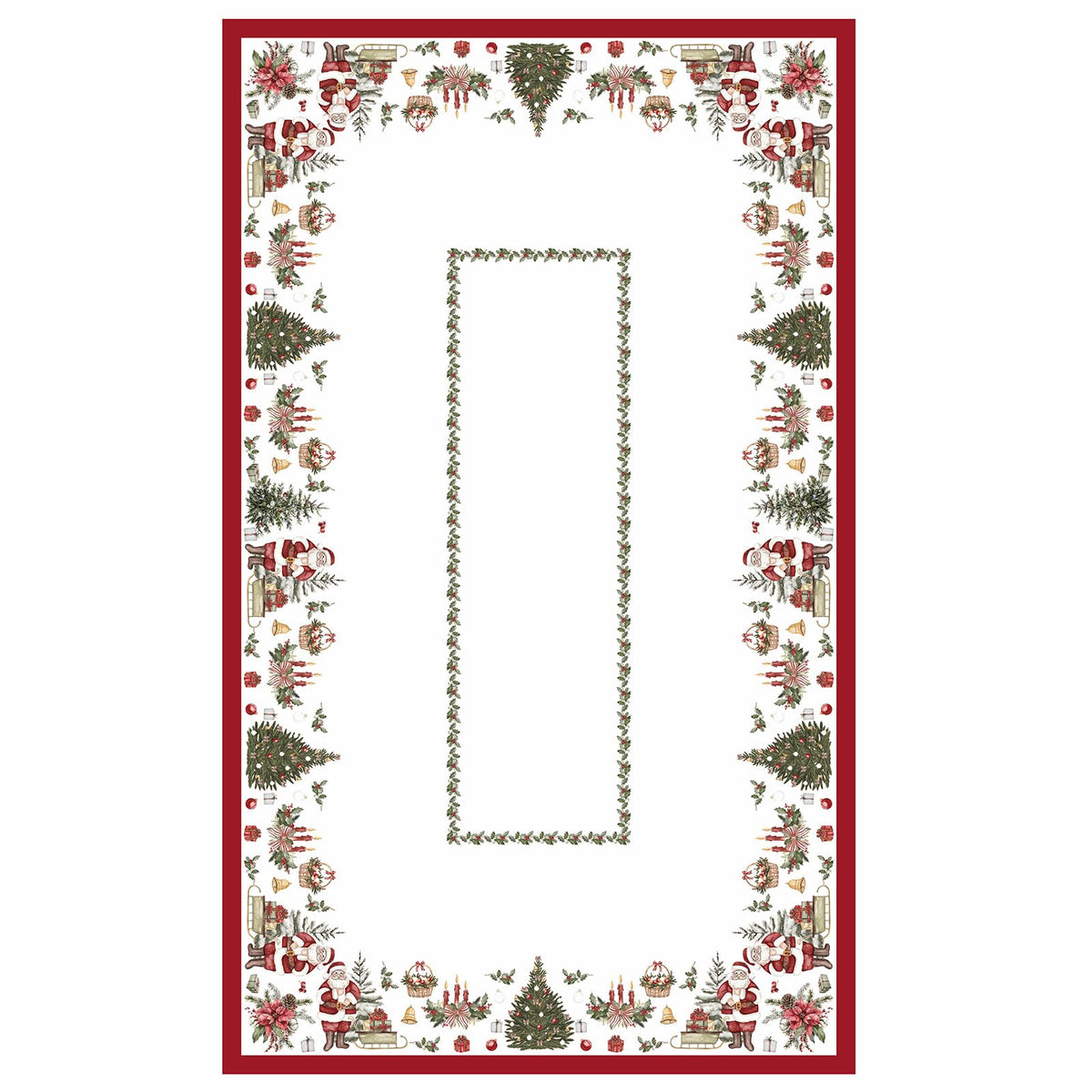 Christmas Tablecloth Santa Claus & Tree Print, 60 x 84 Inches