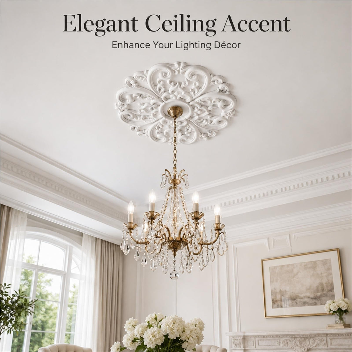 24-Inch OD x 5-Inch ID Split Ceiling Medallion, 4-Piece White PU