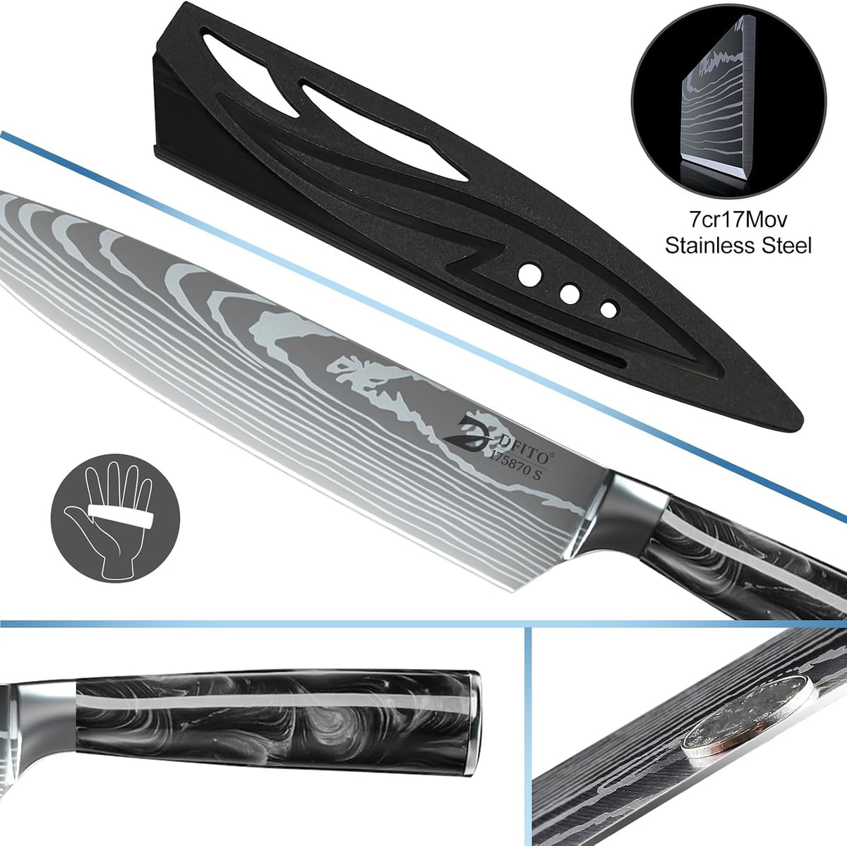 Chef Knife Sets with Roll Bag, 9 Pieces Professional Knife Set | High Carbon Stainless Steel Kitchen Knife Set with
