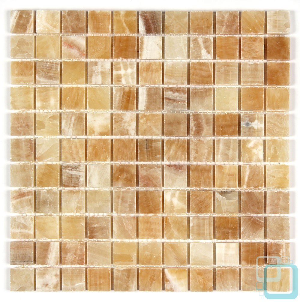 Honey Onyx 1x1 Polished Marble Mosaic Tile - Premium Square Stone Backsplash, Bathroom Wall, Shower Accent & Floor