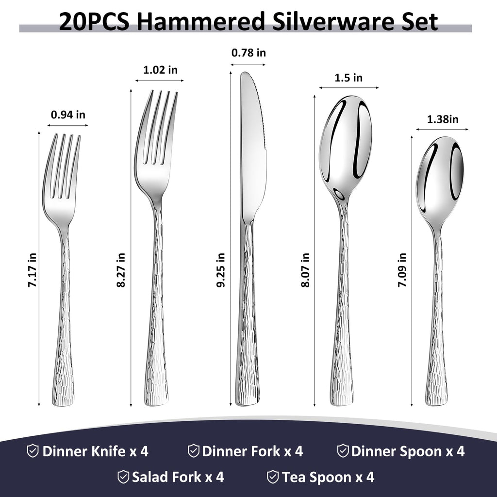 Silverware Set, 20-Piece Heavy-Duty Cutlery Set, 18/10 Stainless Steel Flatware Set for 4,Mirror-Polished Knife