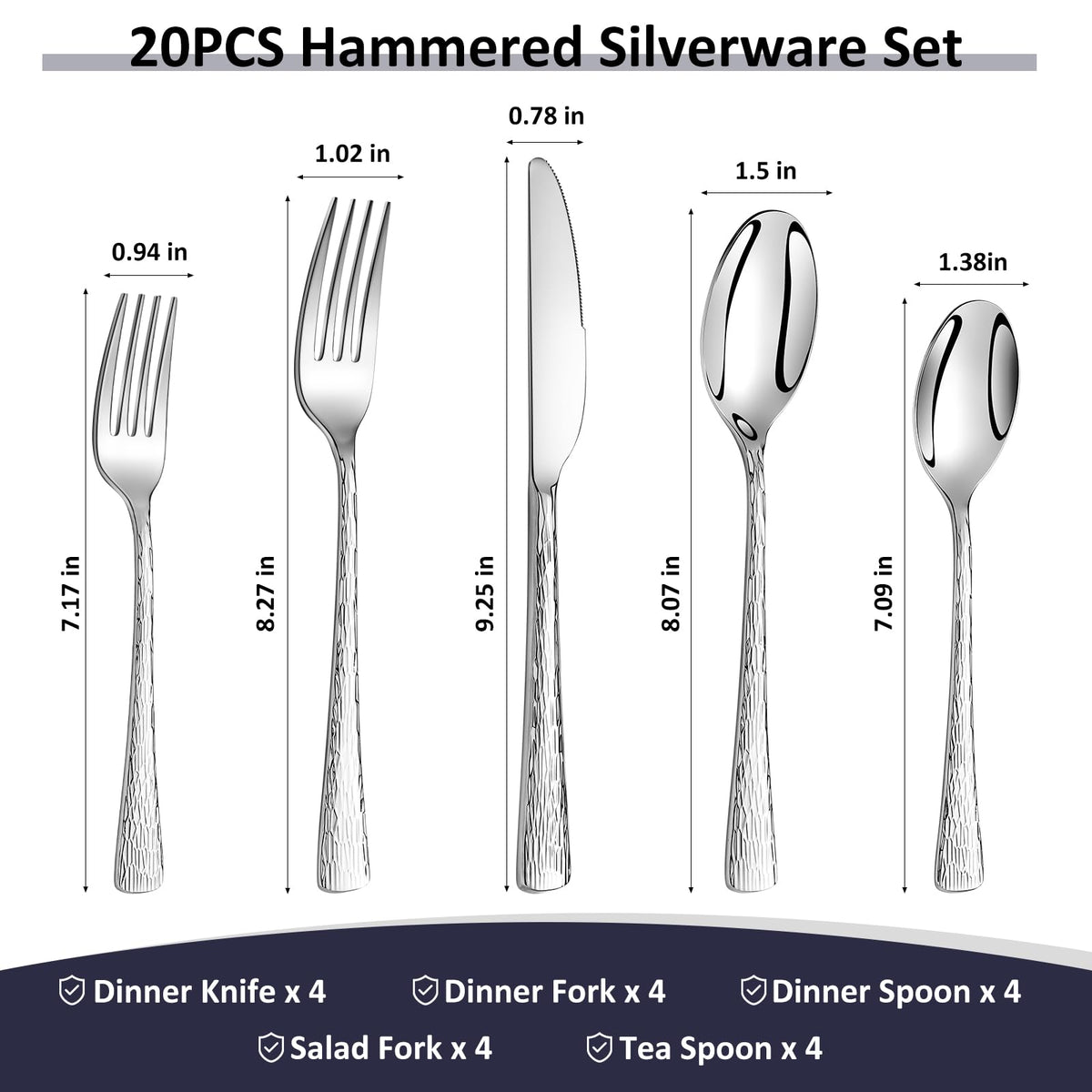 Silverware Set, 20-Piece Heavy-Duty Cutlery Set, 18/10 Stainless Steel Flatware Set for 4,Mirror-Polished Knife
